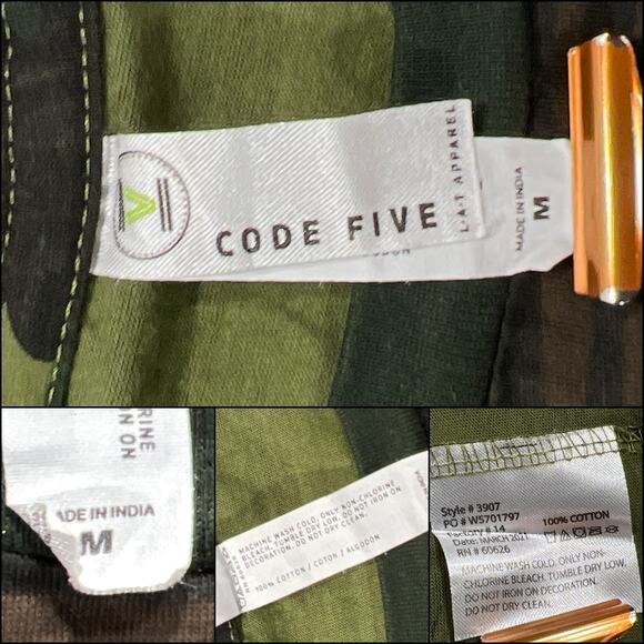 Code Five Crew Neck T-Shirt Top Adult  Medium Green Woodland Camouflage Short Sl - Picture 6 of 10